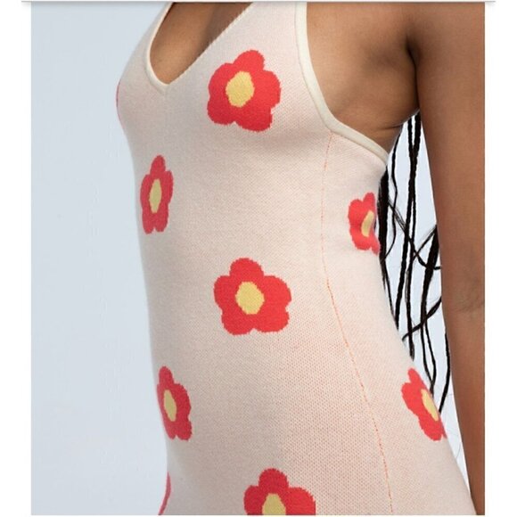 RSQ Floral Knit Halter Dress Women Small With Red/Yellow Daisy Pattern y2k boho - Picture 2 of 7
